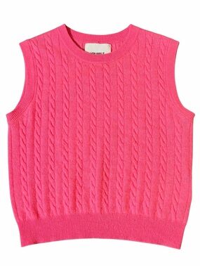 Lisa Yang Nadine Cropped Cable Knit Cashmere Sweater Vest Pink Size 0 (XS)